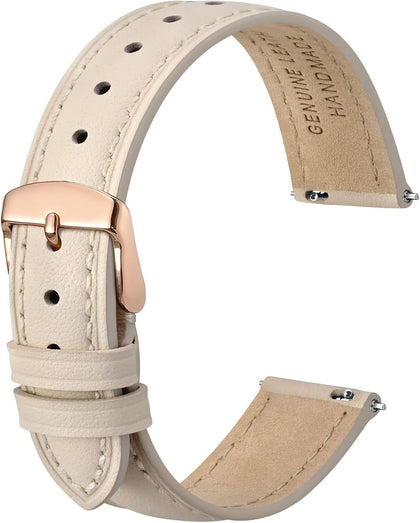 Flat Thin Elegant Genuine Leather Watch Strap,Quick Release Replacement Watch Band for Women,Band Size 12mm 14mm 16mm