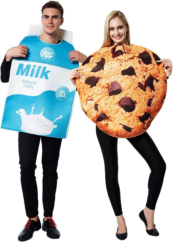 Couple Costume Halloween Food Cookies and Milk Carton Box Adult Men Women