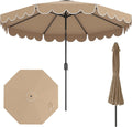 10 FT Patio Umbrella, Market Table Umbrella w/Crank, Push Button Tilt, Ruffled Edges, Vented Top & 8 Ribs, Outdoor