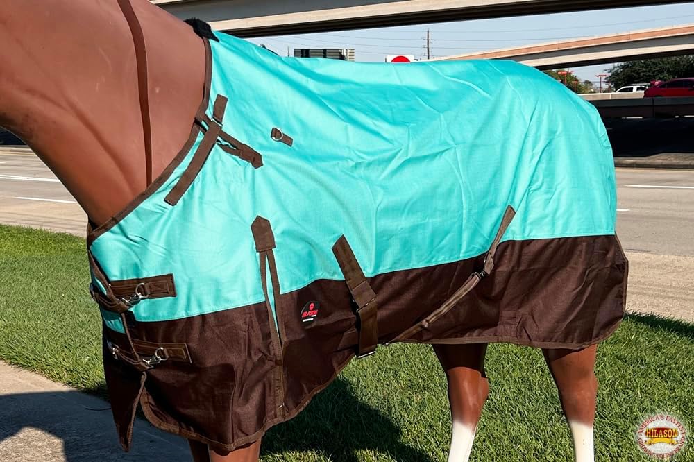 Waterproof Horse Turnout Sheet Hilason 1200D Rip-Stop Lightweight Rain Sheet with Belly Wrap Taffeta Lining Shoulder