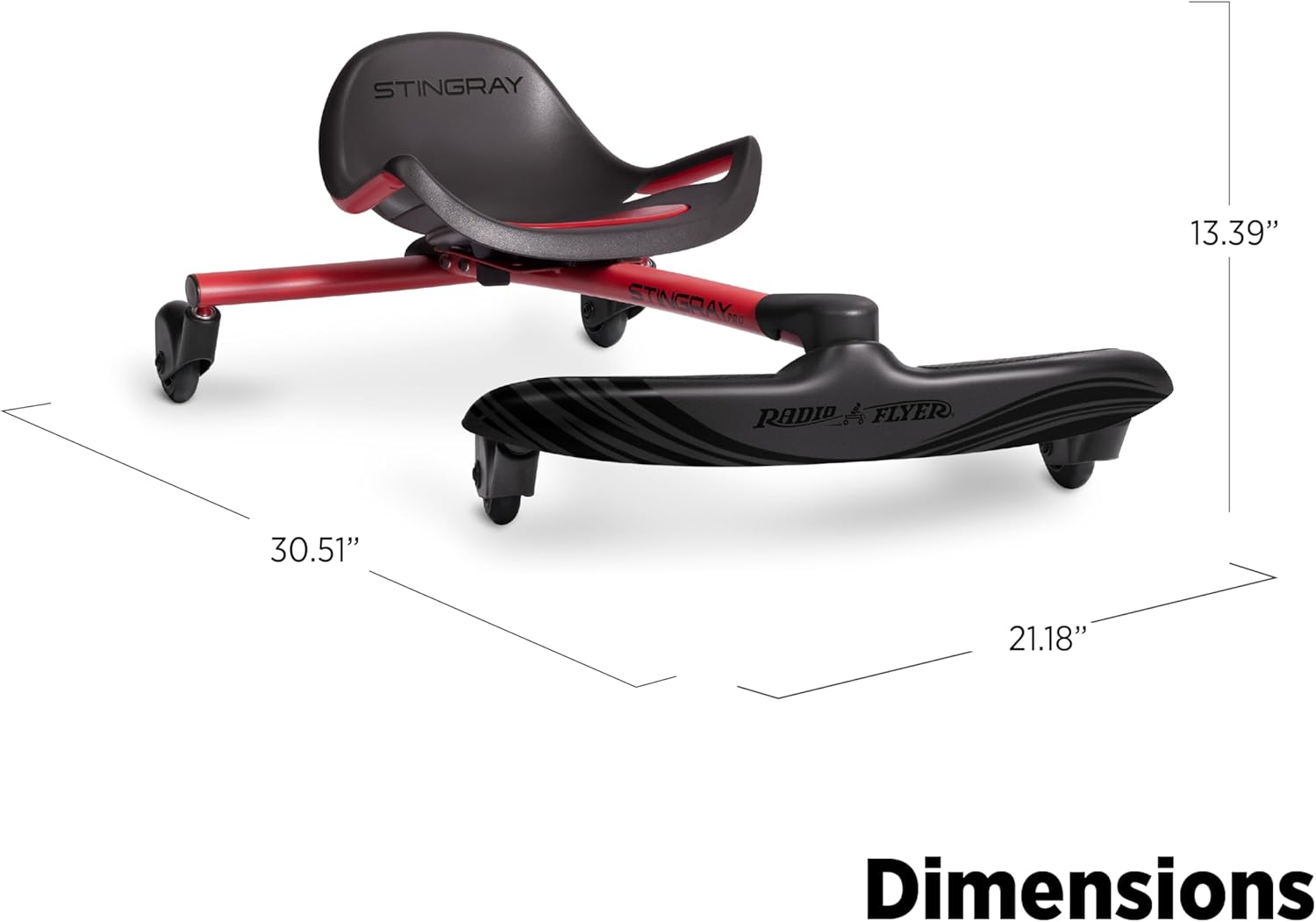 Stingray Pro, for Ages 3-8, Hands Free, Foot Powered Ride On with 360-degree Caster Wheels, Adjustable Seat with