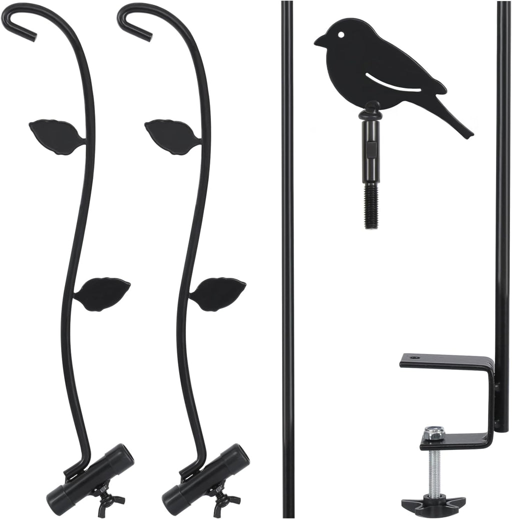 Deck Bird Feeder Pole, 42 Inches, Multiple Hooks, Adjustable, Detachable, Heavy Duty Steel, Stable, Black
