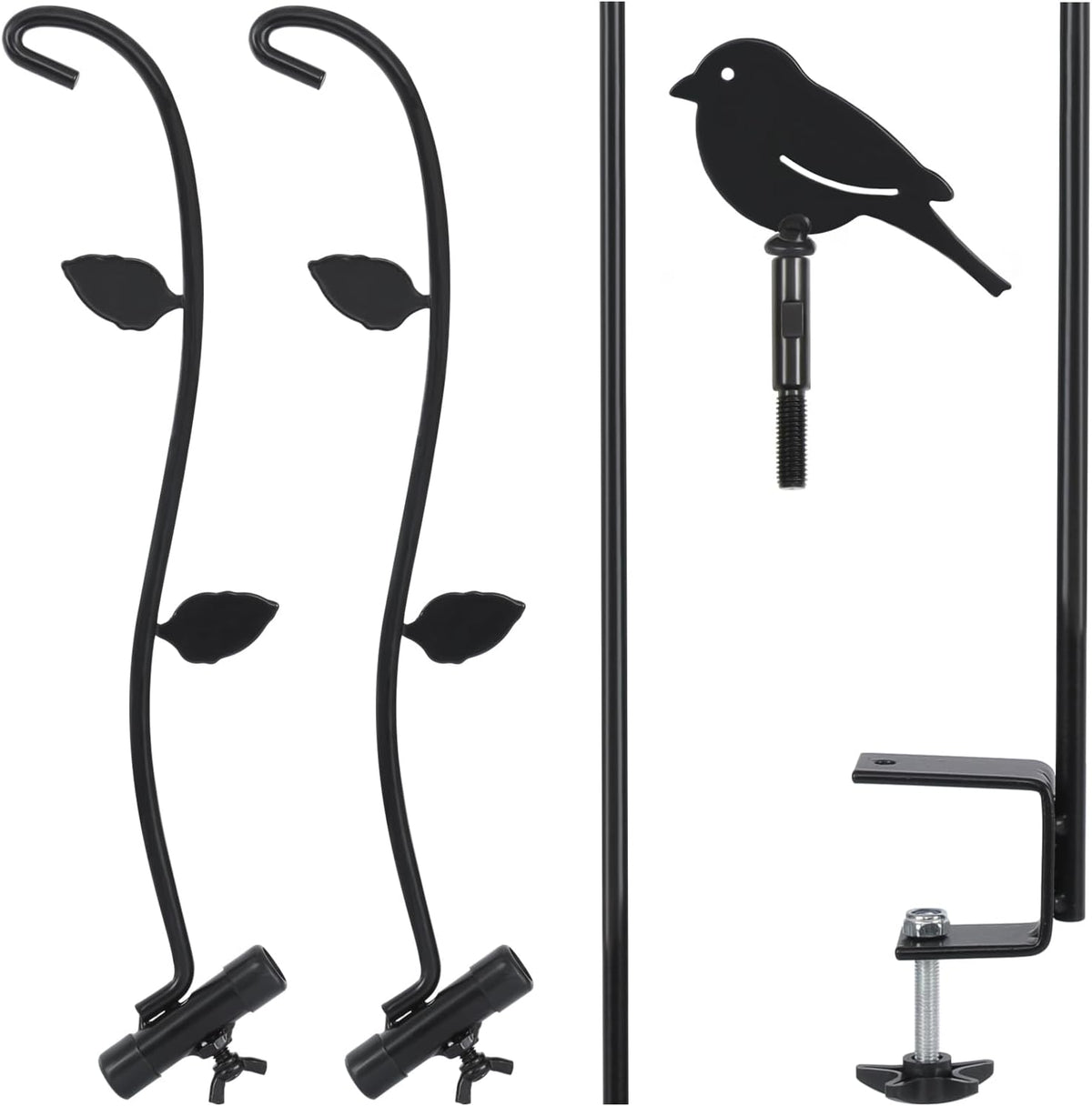 Deck Bird Feeder Pole, 42 Inches, Multiple Hooks, Adjustable, Detachable, Heavy Duty Steel, Stable, Black
