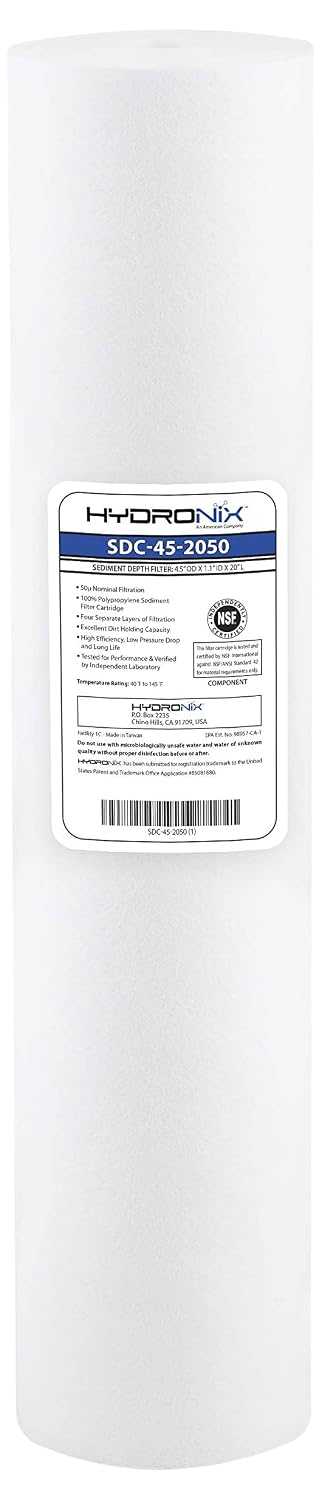 Hydronix SDC-45-2050 Whole House or Commercial NSF Polypropylene Sediment Water Filter Cartridge 4.5" x 20" - 50 micron