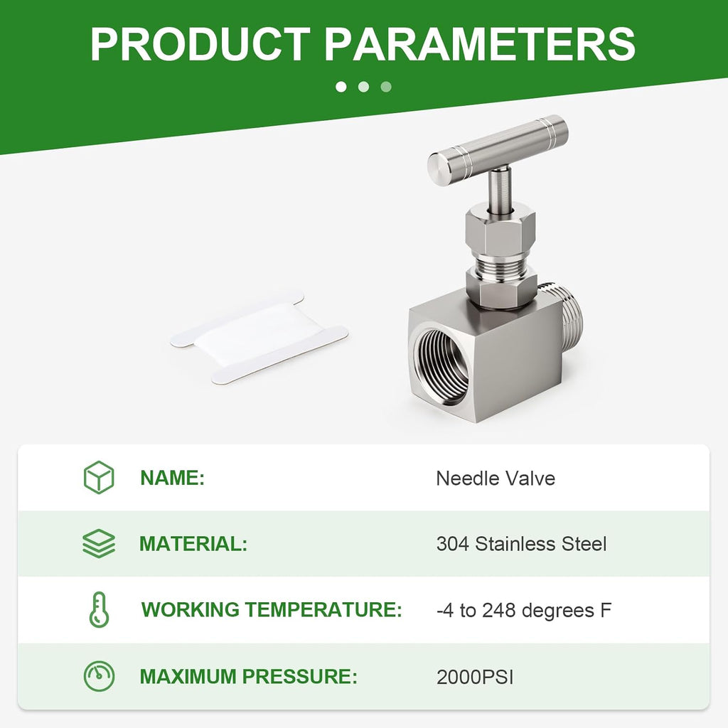 TAISHER 1PCS 304 SS, 1" FNPT x MNPT, High Pressure Straight Needle Valve