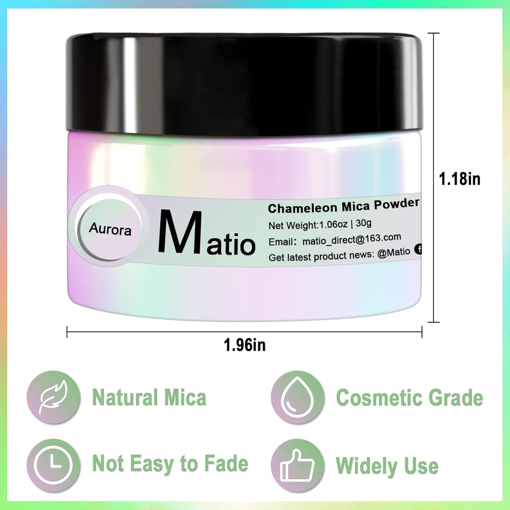 Chameleon Mica Powder, 1.06oz/ 30g Aurora White Chrome Powder | Pearlescent Effect Color Shift Pigment for Resin