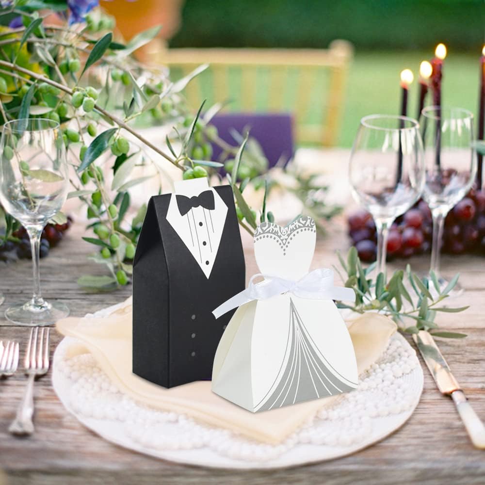 Wedding Favor Boxes - Small Bride and Groom Candy Boxes for Bridal Shower Decorations - 50pcs