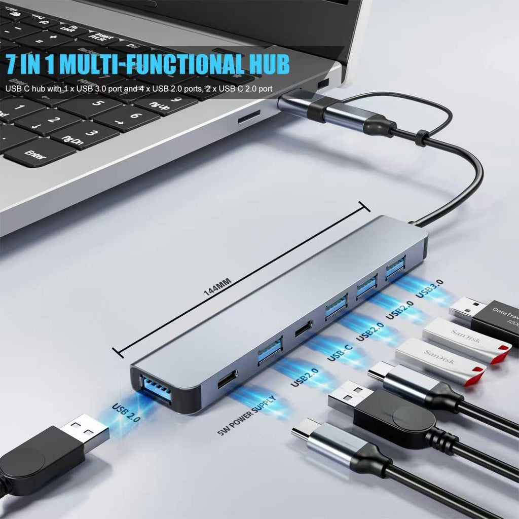 【Upgrade】 USB C/USB Hub, BERLAT Aluminum 7 in 1 USB C & USB Hub with USB 3.0, USB 2.0 Ports for PC/Laptops/MacBook