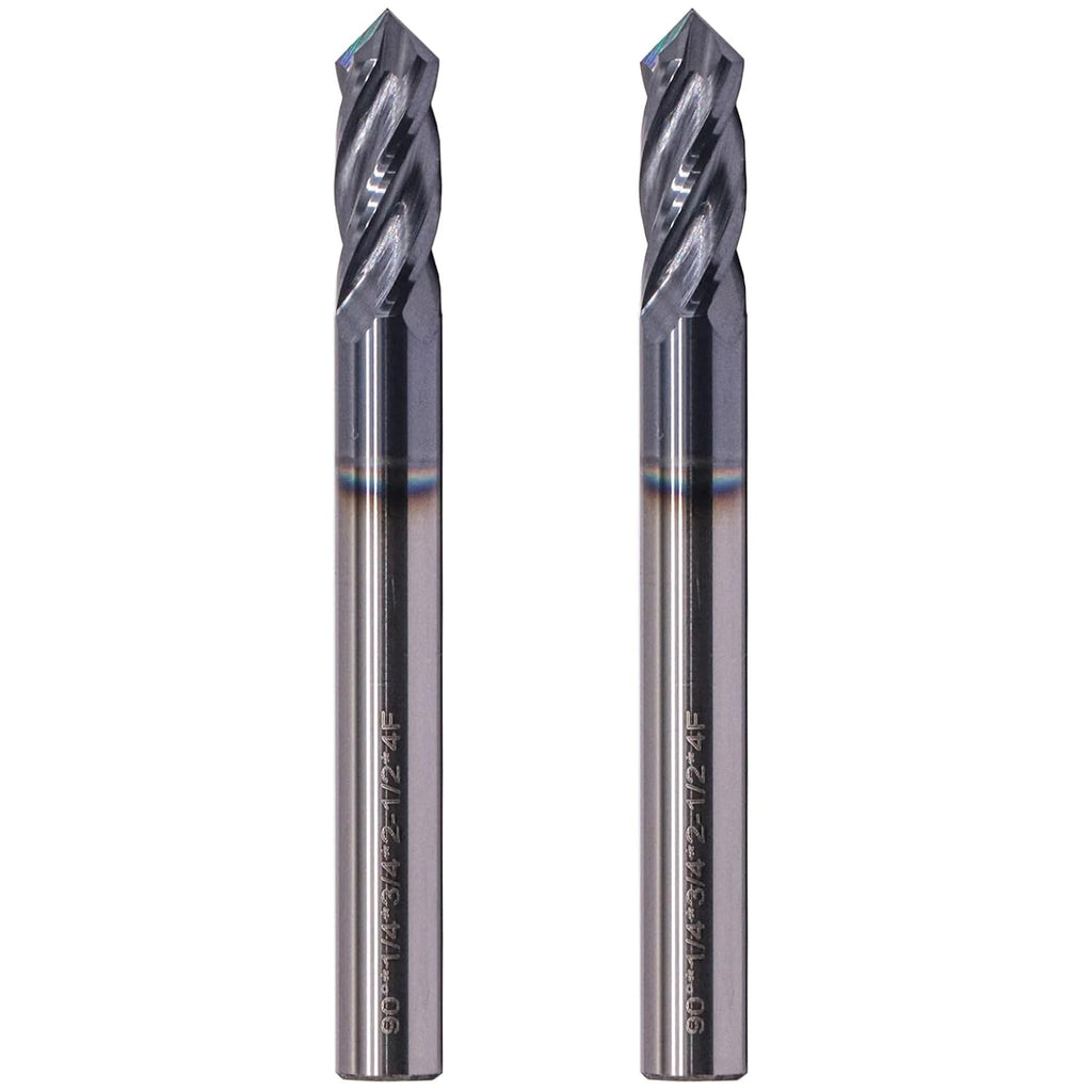 2Pcs 1/4" 4 Flute 90 Degree Solid Carbide Drill Mill - AlTiN Coated