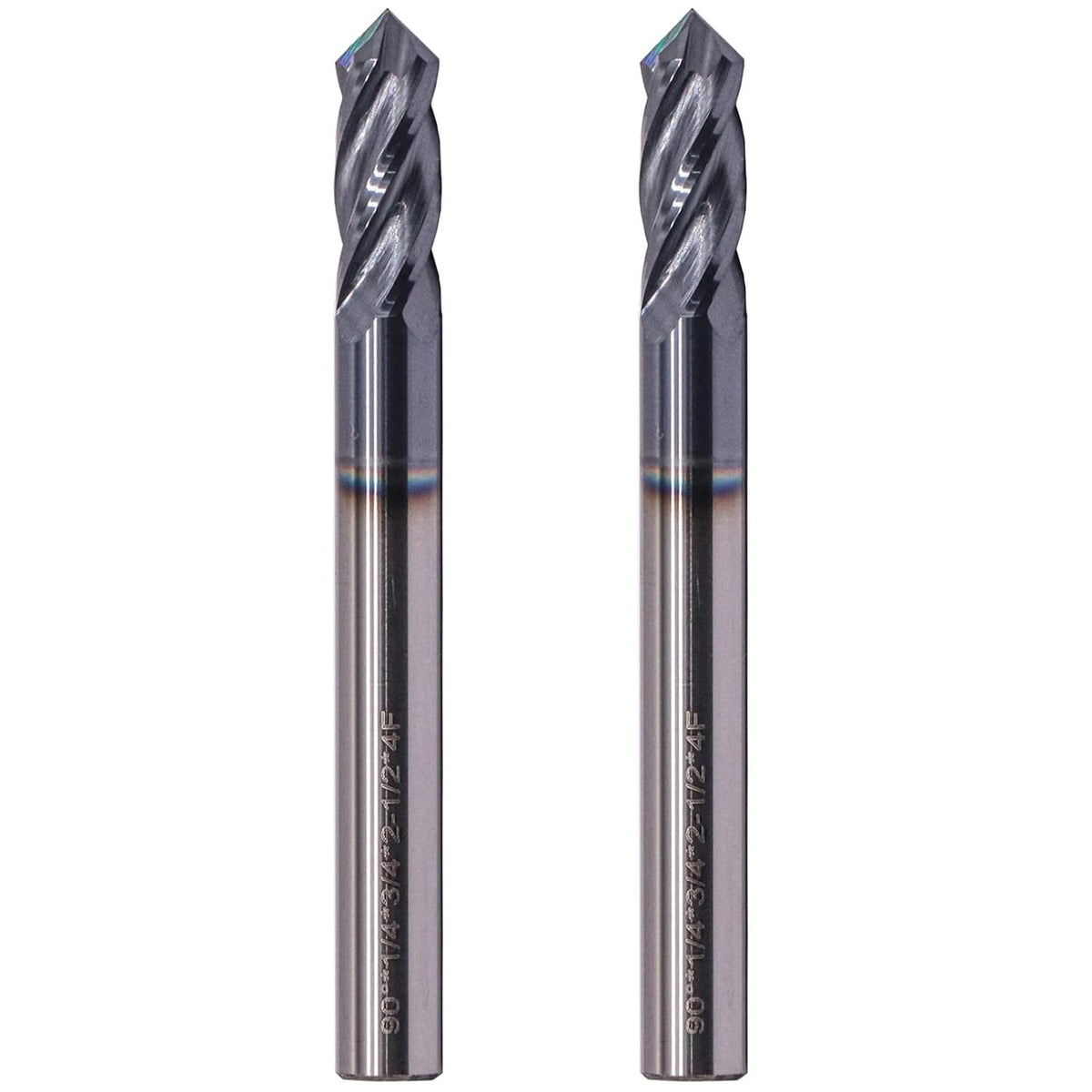 2Pcs 1/4" 4 Flute 90 Degree Solid Carbide Drill Mill - AlTiN Coated