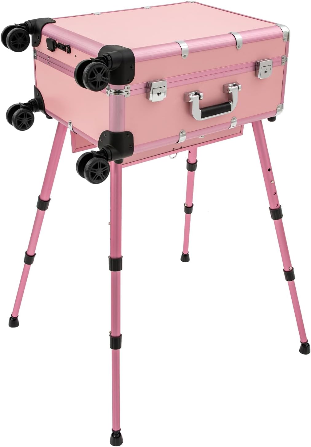 3 Tiers Rolling Makeup Train Case, Portable Makeup Vanity Station 12V Chargeable Cosmetic Trolley Lockable Storage