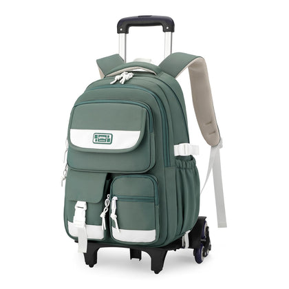Solid Color Rolling Backpack for Girls Boys Cute Elementary school bag with wheels,Green Trolley Bags for Travel