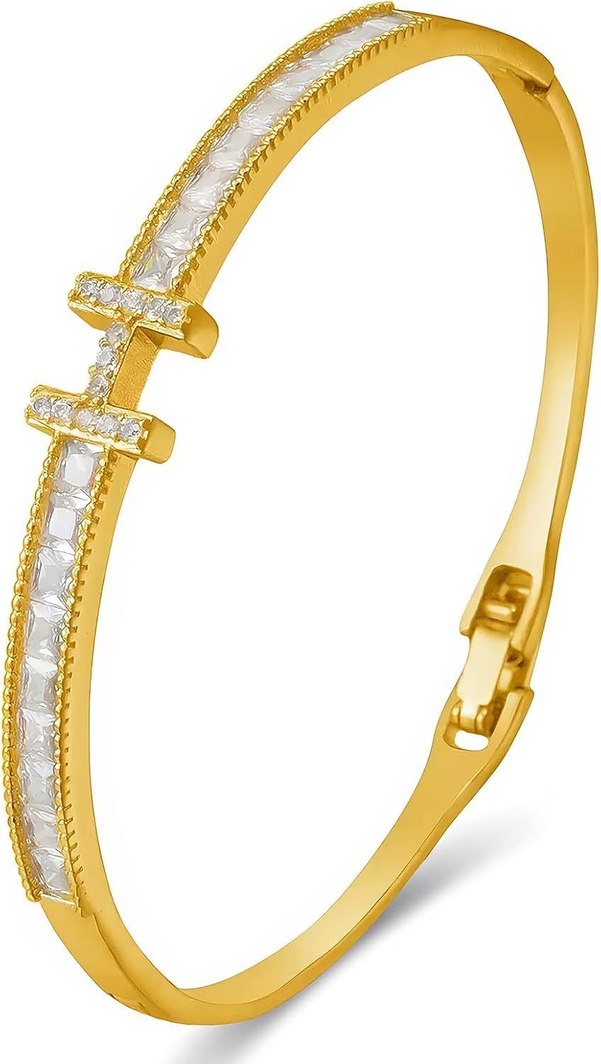 Gold Bracelets for Women, 18K Gold Plated Women H Bracelet, Dainty Non-Tarnish Silver Bangle Bracelet Stack Love