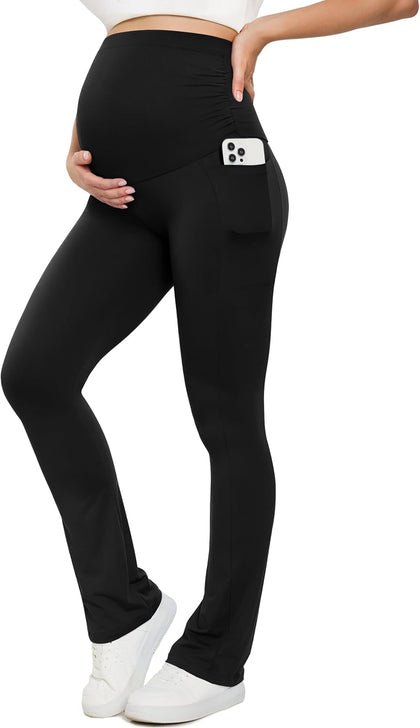 Creamlush Maternity Flare Leggings with Pockets Over Belly S-2XL