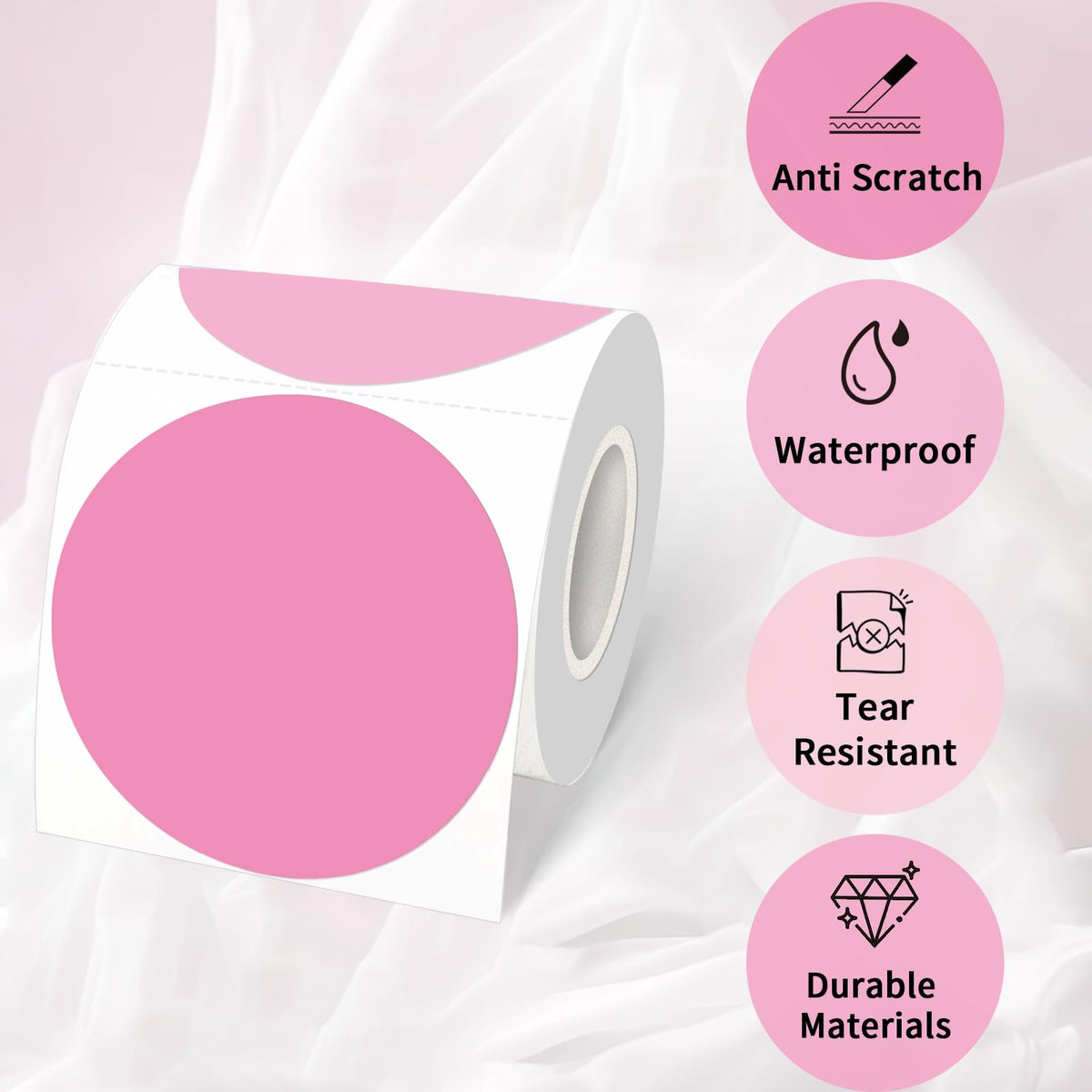 3 Inch Round Thermal Label Printer Stickers, Self-Adhesive Direct Thermal Labels Stickers, Waterproof/Perforation