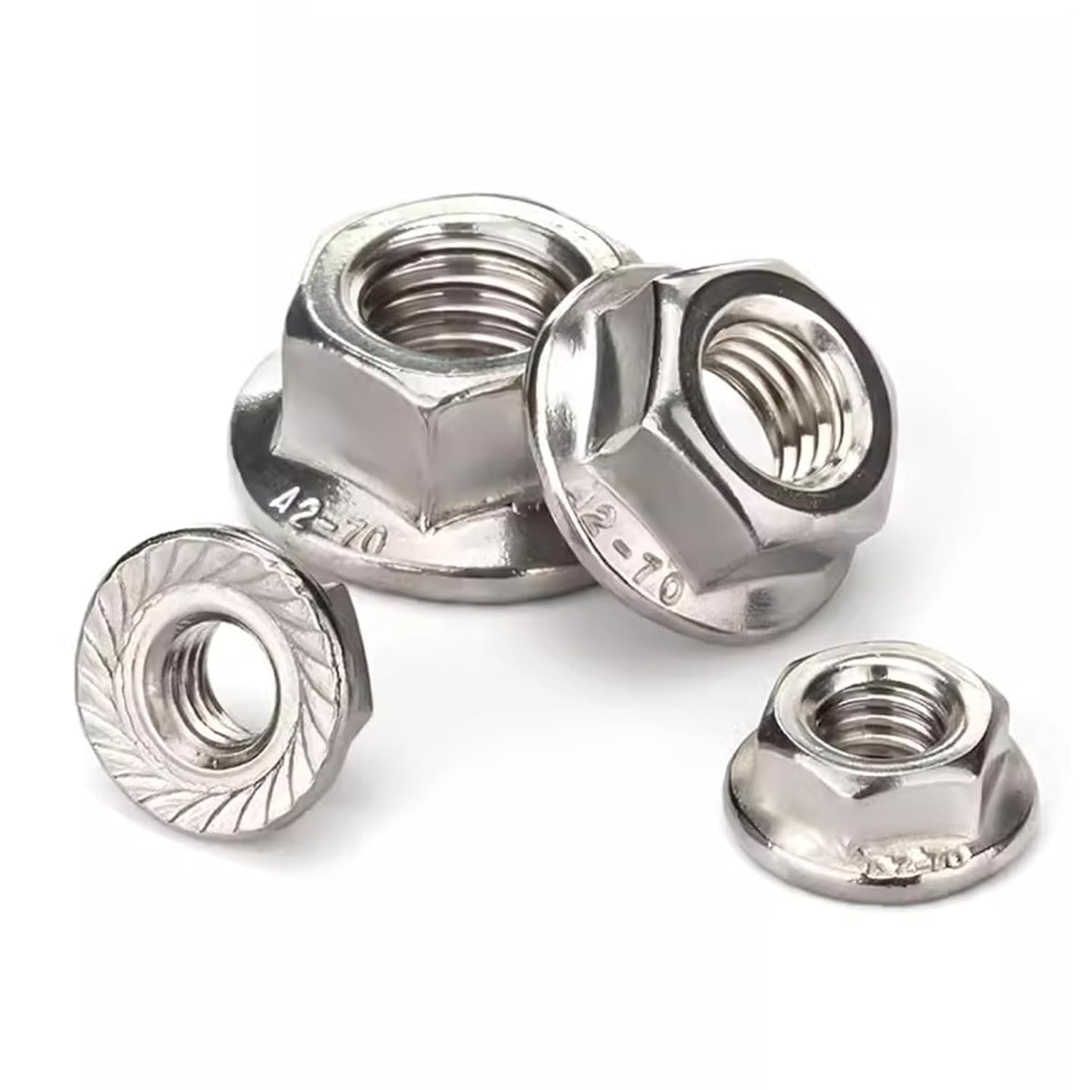 M10 Flange Nuts, 304 Stainless Steel M10-1.5 Serrated Flange Hex Lock Nuts, 10Pcs-Pack