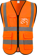 High Visibility Safety Vest with Pockets and Zipper, 1 Pack 5 Pack | Meets ANSI/ISEA Standard Class 2, 360-degree