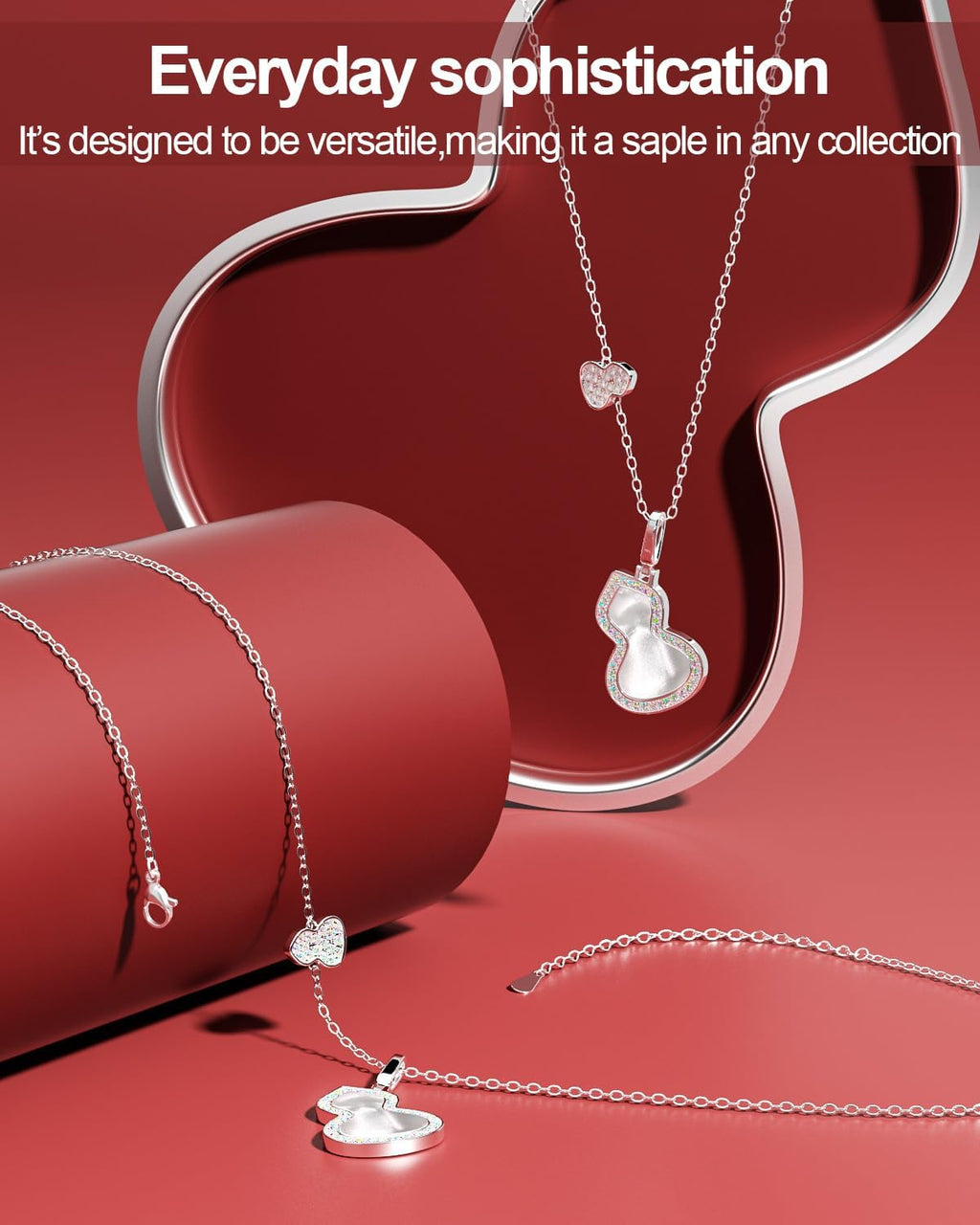 18K Gold Plated Sterling Silver Gourd Pendant Necklace for Women,Dainty Pendant Charm Necklace Adjustable Chain