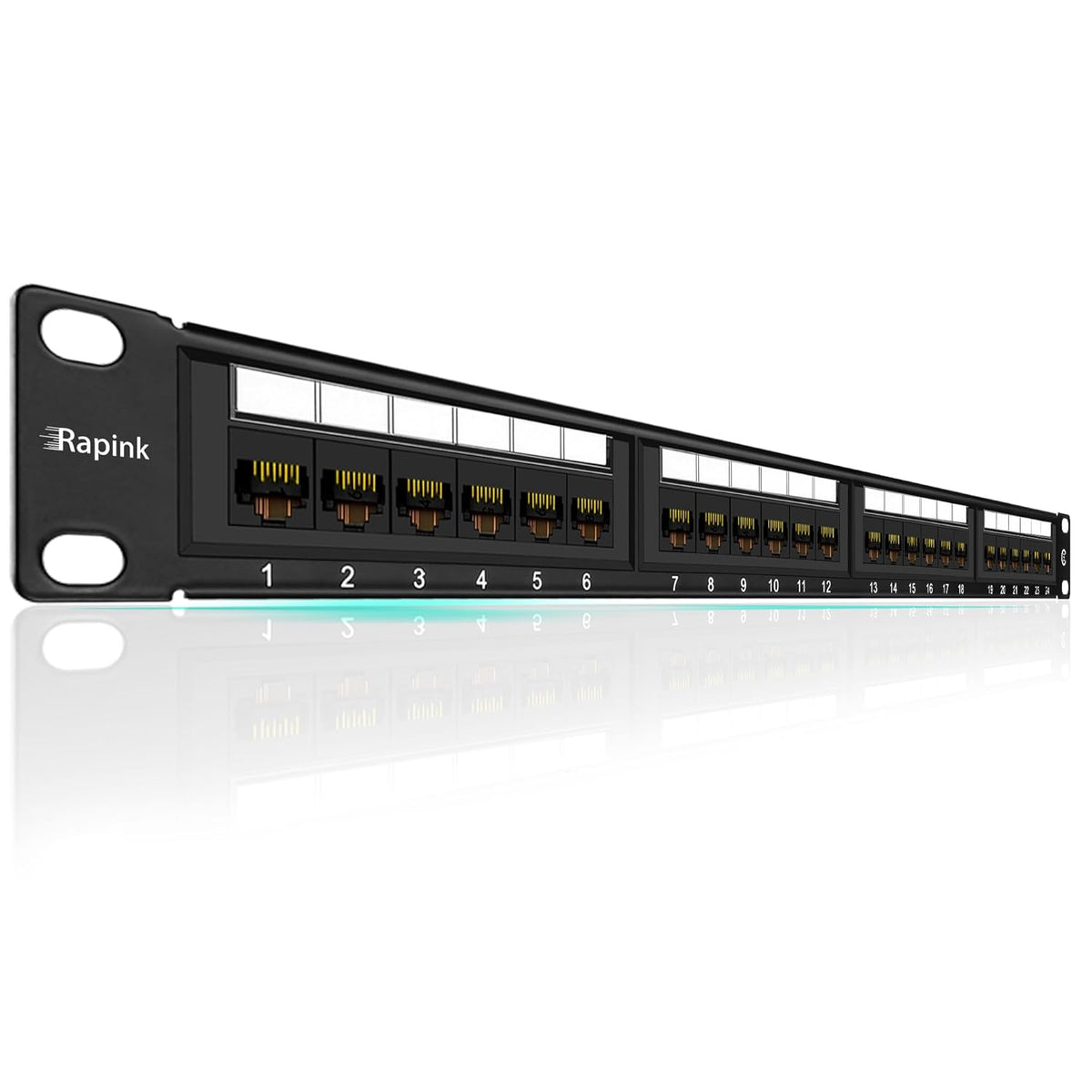 Rapink Patch Panel 24 Port Cat6 10G Support, Network Panel UTP 19-Inch, Wallmount or Rackmount 1U Ethernet Patch Panel Punch Down Block for Cat6, Cat5e, Cat5 Cabling