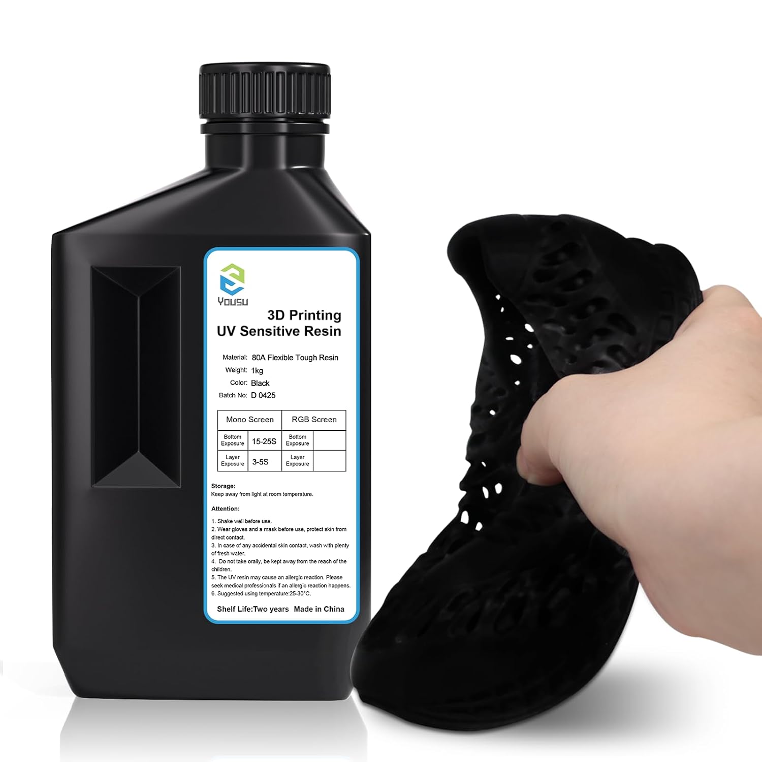 Flexible Tough (Shore 80A) 3D Printer Resin, Soft Rubber/TPU Like 3D Printing Resin1, High Elongation 405nm Fast