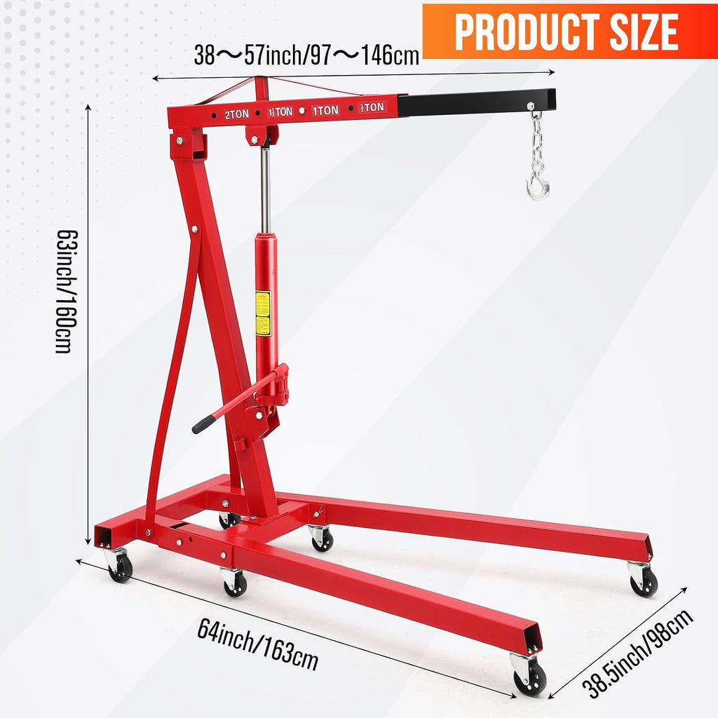 2-Ton Folding Engine Hoist with Leveler, 4400 Lbs Capacity