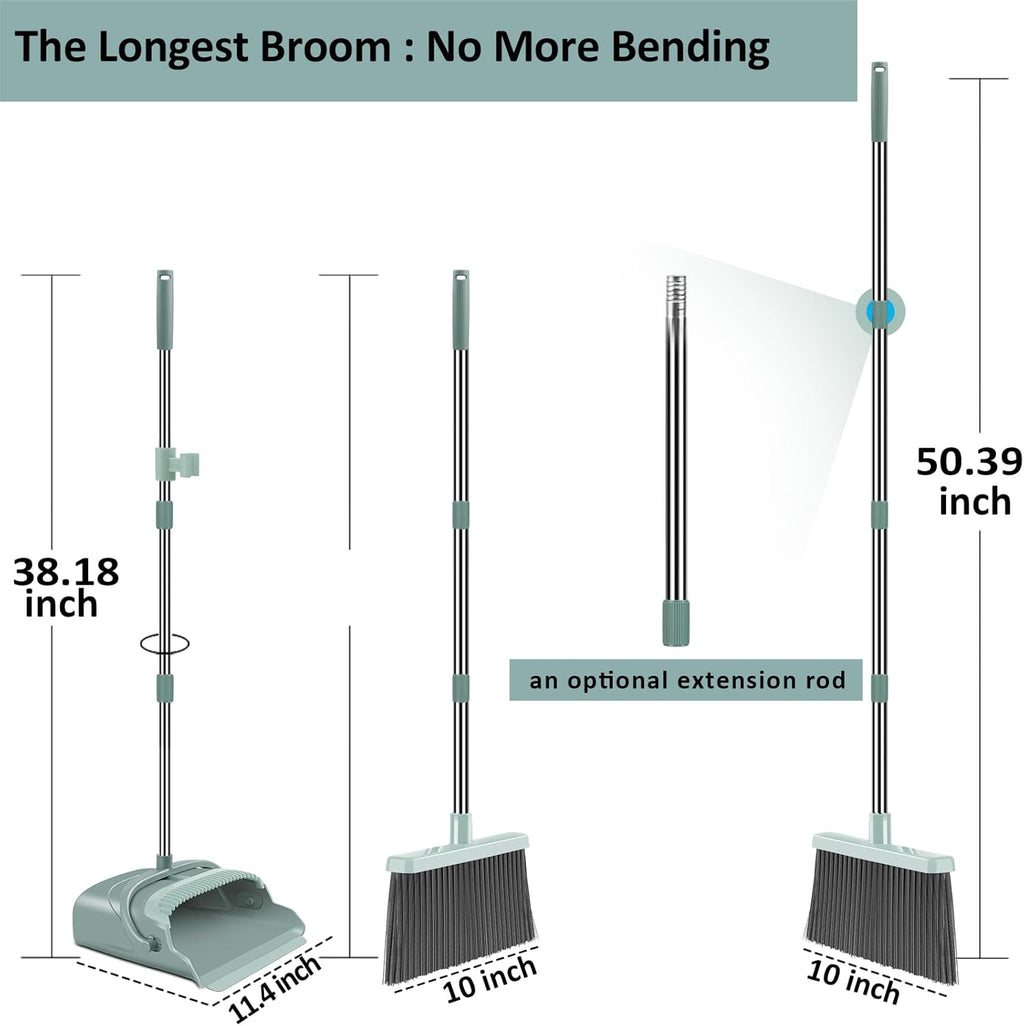 Upgrade Broom and Dustpan Set, Large Size and with Long Handle, Upright,Ideal for Indoor Outdoor Garage Kitchen Room