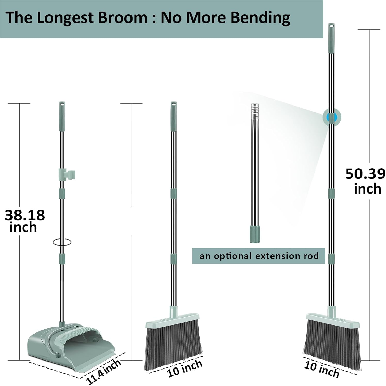 Upgrade Broom and Dustpan Set, Large Size and with Long Handle, Upright,Ideal for Indoor Outdoor Garage Kitchen Room