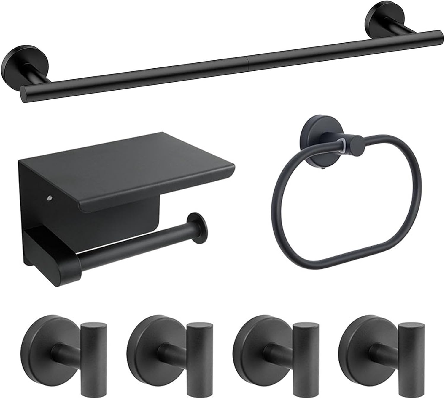 7-Piece Bathroom Hardware Accessories Set, SUS304 Towel Bar, Black | 25.9-Inch Towel Rack, Oval Towel Ring, Toilet