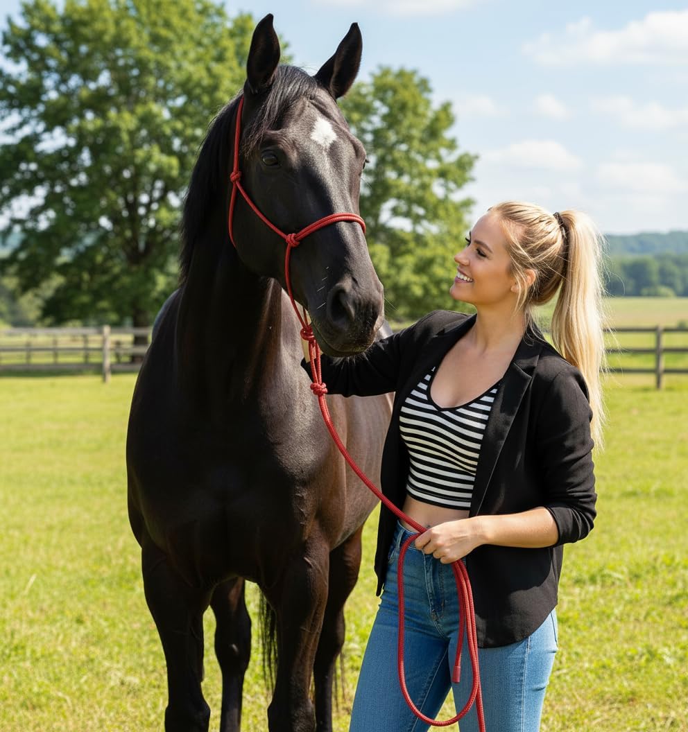 Rope Horse Halter, Braided Training Halter with Hand-Knotted Design, Multiple Sizes for Yearling, Small, Mule &