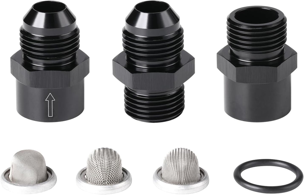 8AN Inline Fuel & Oil Feed Filter Set with 30 80 150 Micron Elements Aluminum Black