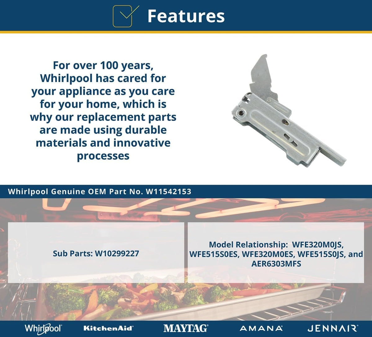 Whirlpool WPW10299227 Range Door Hinge, Multi