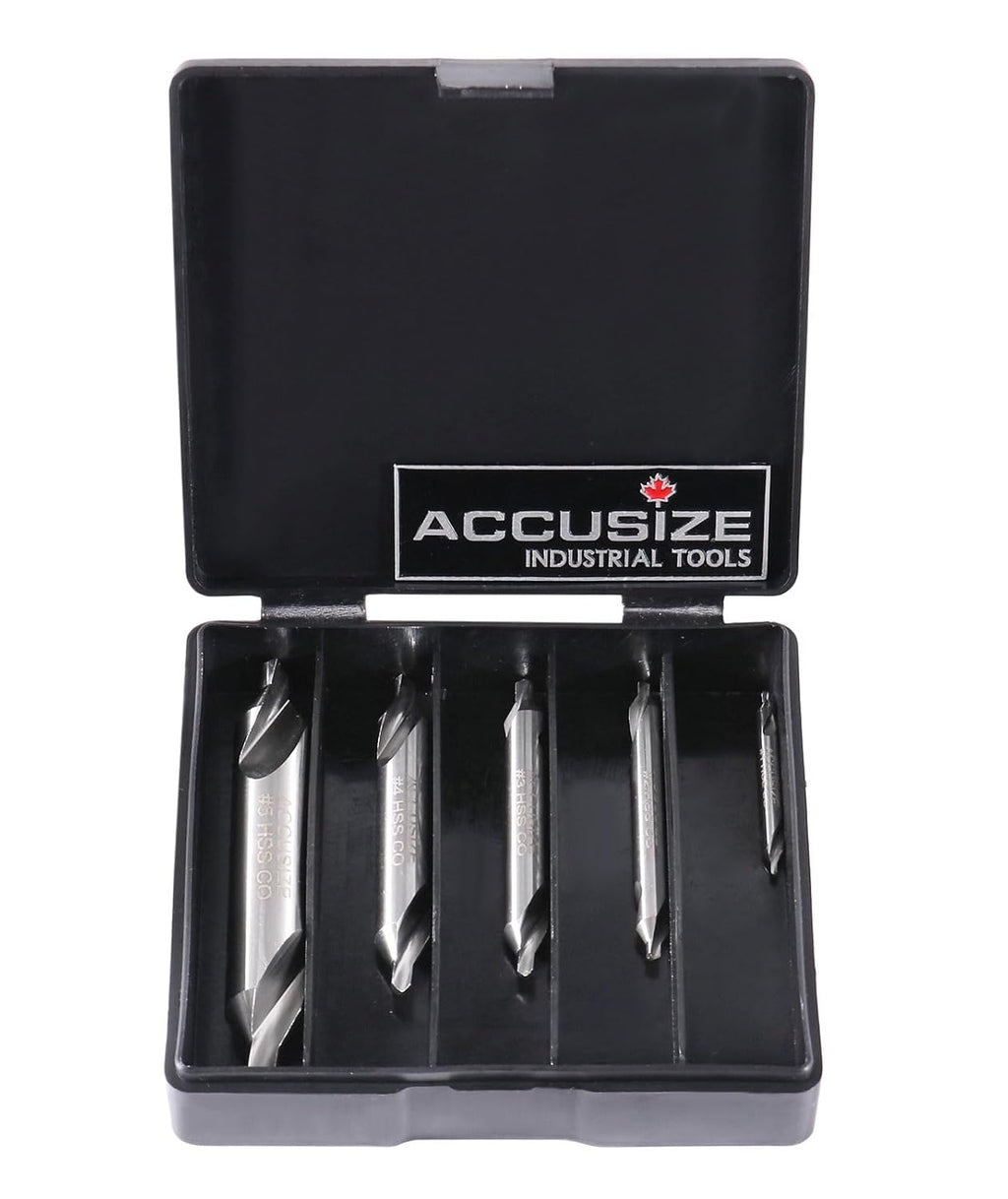 Accusize Center Drill Set, #1-#5, 3/64"-3/16", 5-Pc, M42 Cobalt, 0556-5500