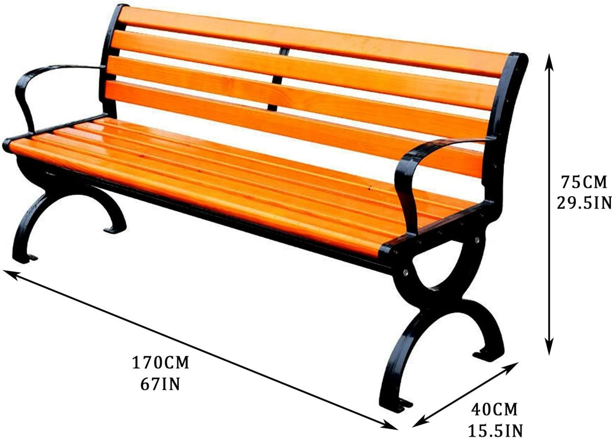 Outdoor Benches Cast Aluminum Preservative Wood 67IN(170CM) Patio Garden Bench Perfect for Backyard, Lawn, Porch, Path