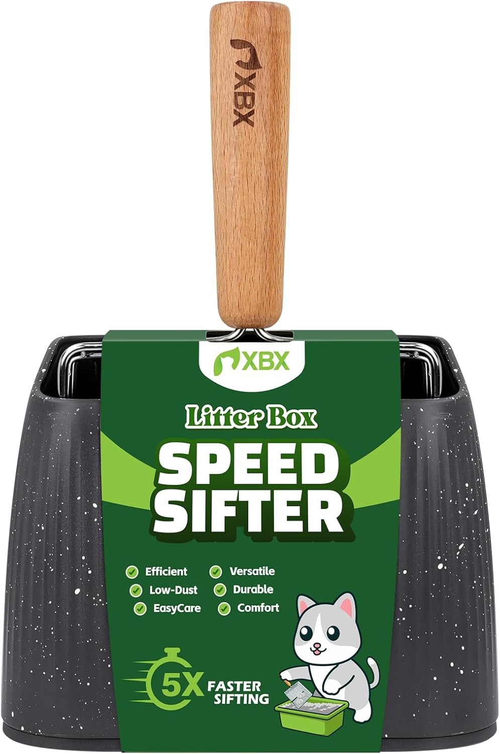 Cat Litter Scoop with Holder, Heavy Duty Litter Sifter, Stainless Steel Litter Shovel, Litter Scooper with Beech Wood