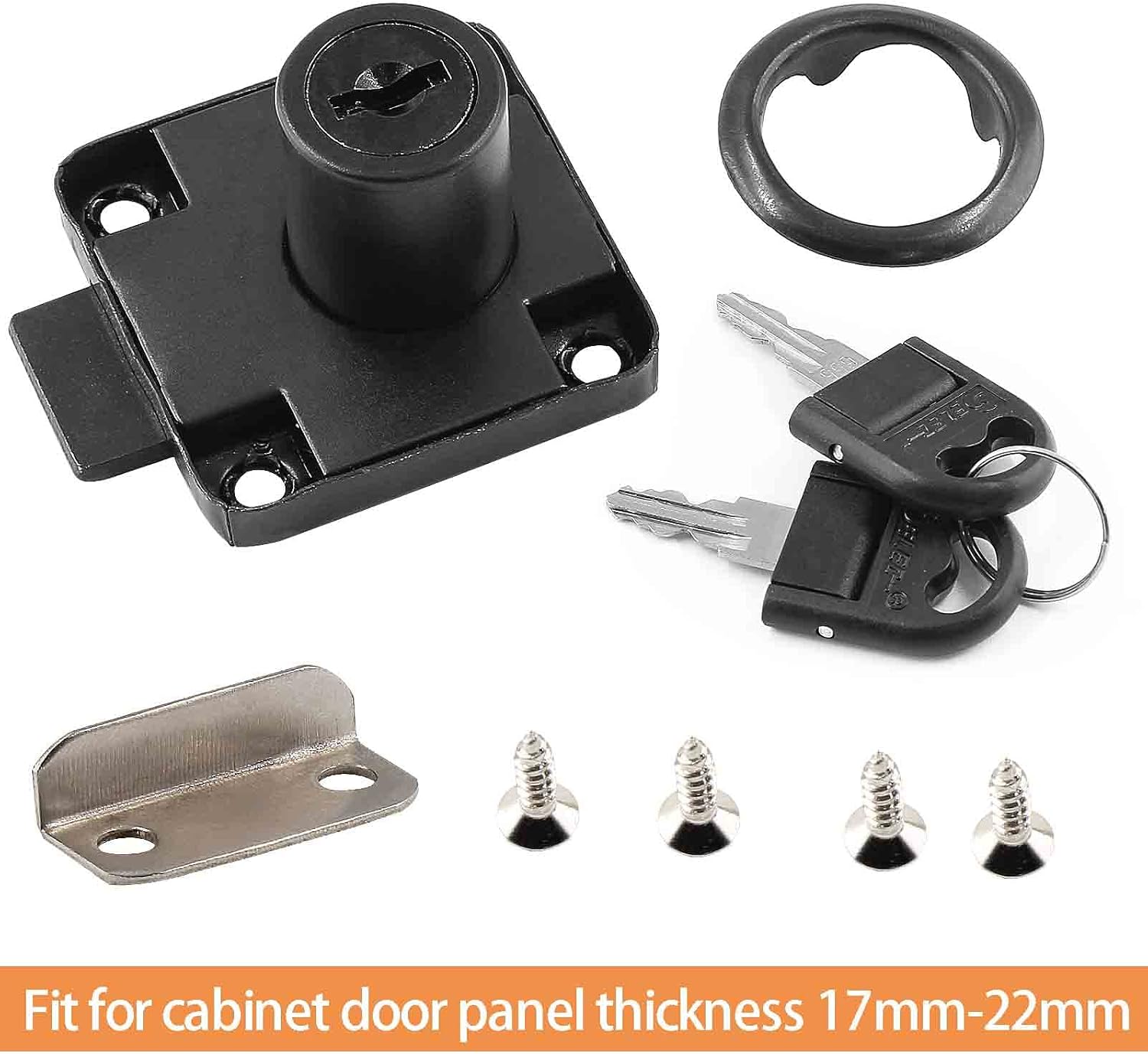 2 Pack Drawer Lock with Keys, Black Cylinder Cam Lock | Office Mailbox Lock, 17mm-22mm Fixing