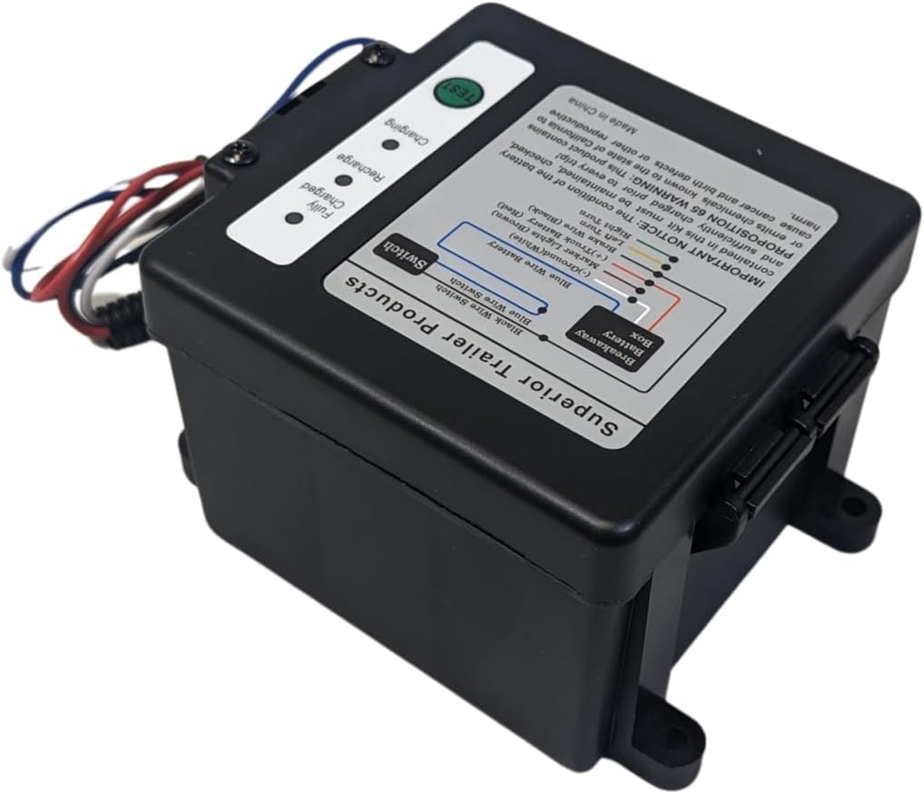 Side Load Trailer Breakaway Kit with Battery, Breakaway Switch, Breakaway Cable, Battery Box, Built in Charger, LED
