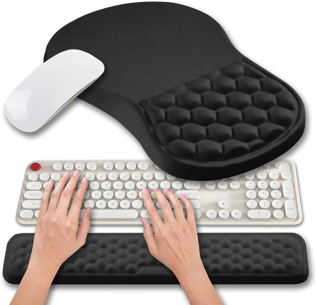 2 in 1 Ergonomic Mouse Pad Wrist Support & Wrist Rest for Computer Keyboard Set, with Relieve Carpal Tunnel Pain