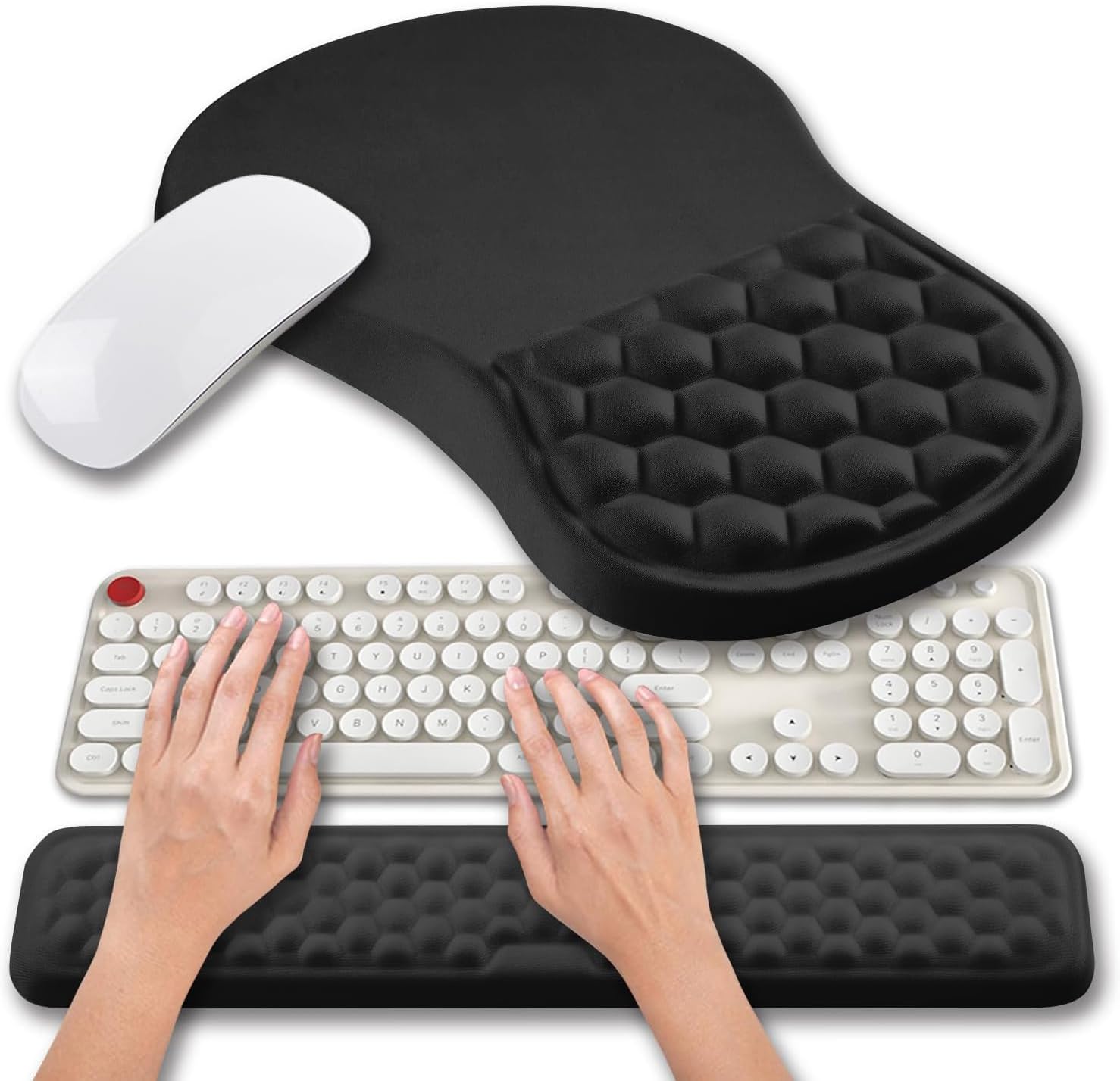2 in 1 Ergonomic Mouse Pad Wrist Support & Wrist Rest for Computer Keyboard Set, with Relieve Carpal Tunnel Pain