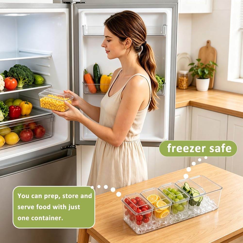 Ice Chilled Condiment Caddy, 5 Compartments with Lids and Utensils