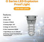 LED Explosion Proof Vapor Tight Light, Wall Mount, O Series