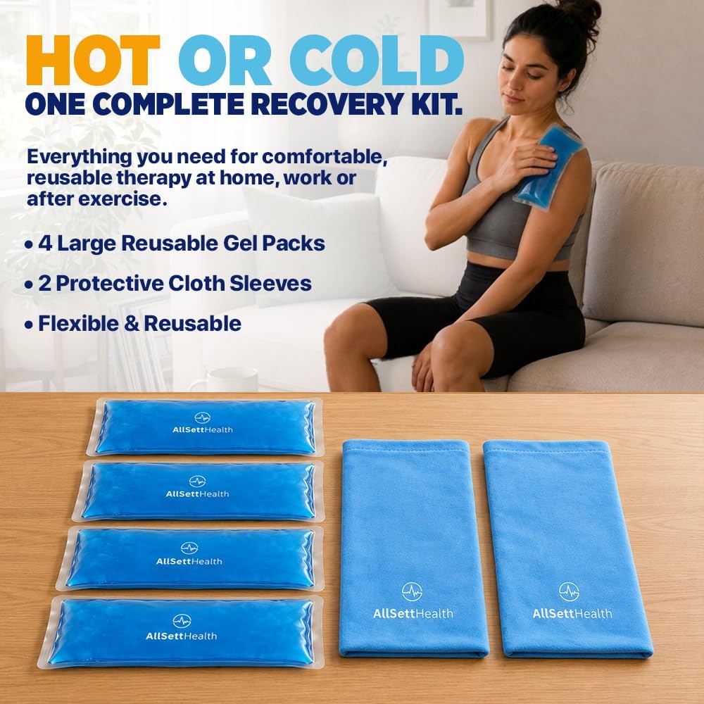 4 Large Ice Packs for Injuries Reusable with 2 Inserts - Soft Ice Pack Set