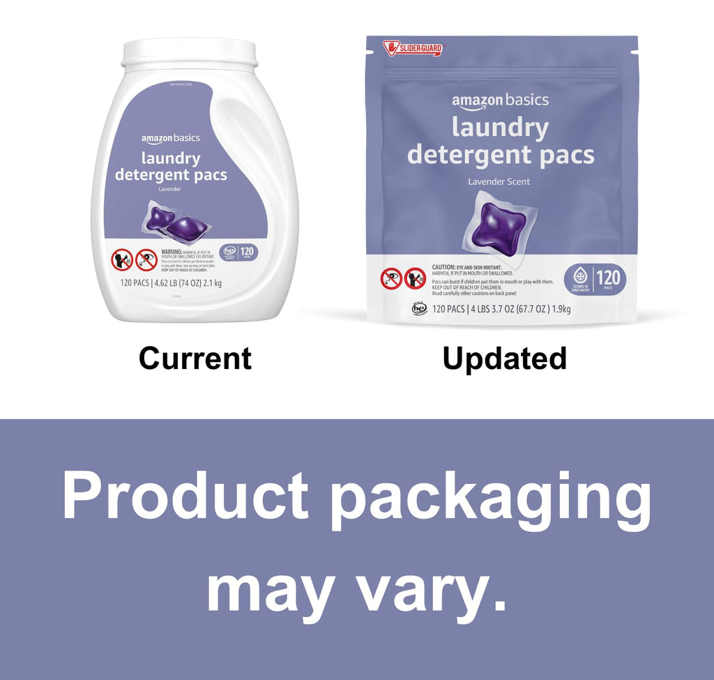 Laundry Detergent Pacs, Lavender Scent, HE Compatible, 120 Count