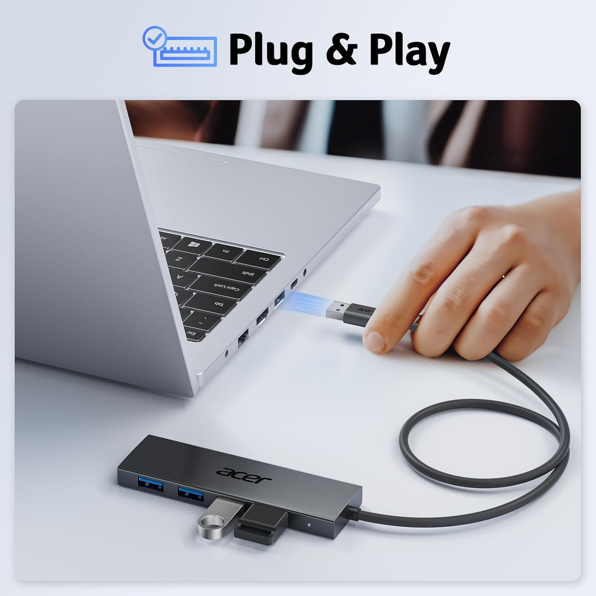 USB Hub 4 Ports, Multiple USB 3.0 Hub, USBA Splitter for Laptop/PC 4FT