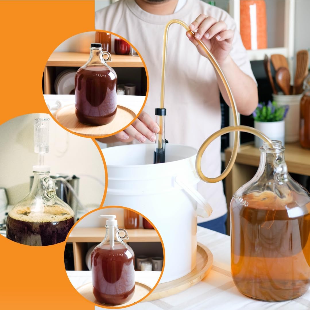 1 Gallon Glass Jug with Airlock, #6 Rubber Bung and Twin Bubble Design | Clear Fermentation Jug for beer, wine