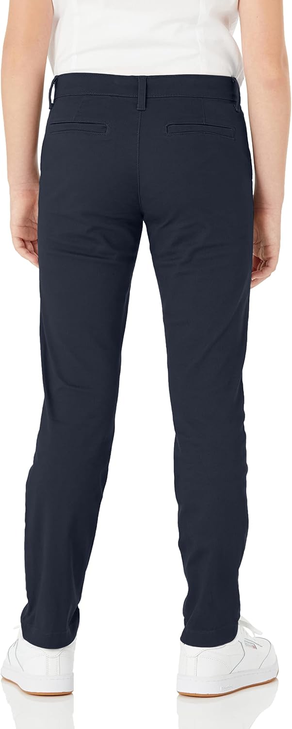 Girls and Toddlers' School Uniform Straight Leg Adjustable Waist Flat-Front Chino Pants, Pack of 3