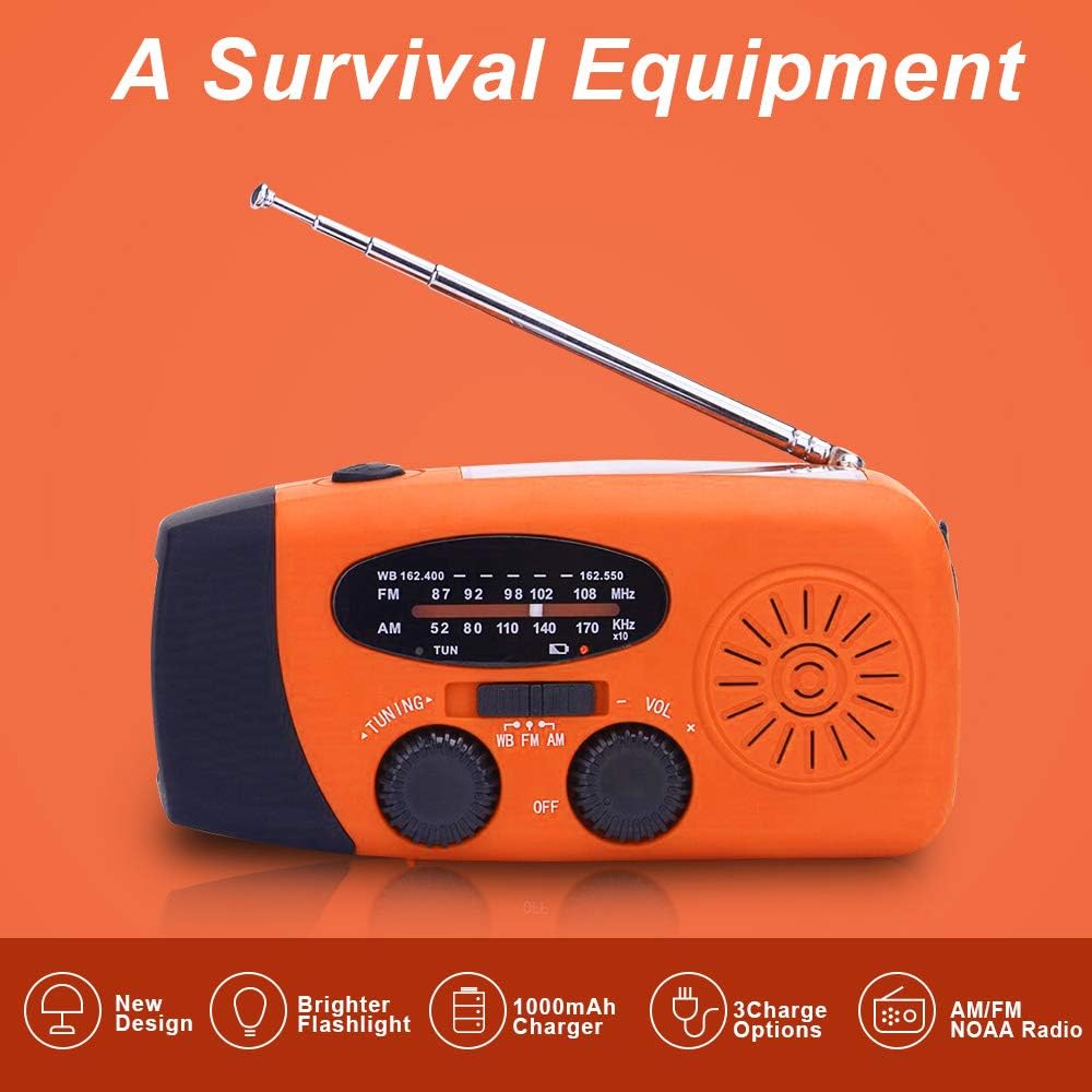 2000mAh NOAA Emergency Weather Radio Solar Hand Crank AM/FM Survival Radio | 4-Mode LED Flashlight & SOS Alarm
