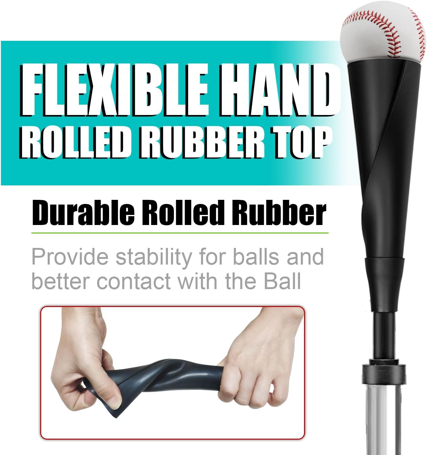 Batting Tee for Baseball/Softball, Adjustable Height 25" to 37" | Baseball Tee with Removable Rubber Top and Premium