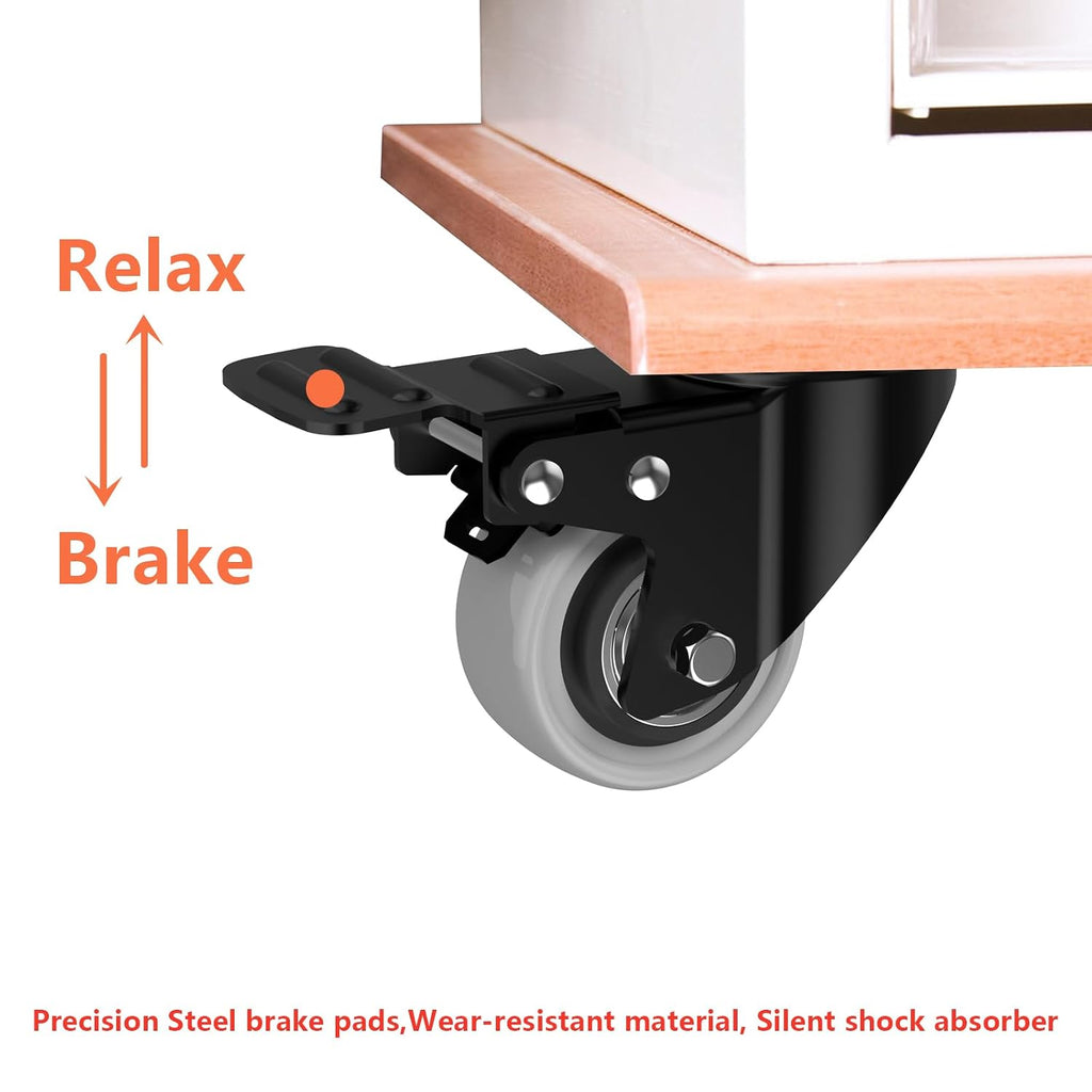 2 Inch Wheel Casters,Set of 4 Heavy-Duty Industrial Caster Wheels with Brake PU No Noise Wheels with Double Locking