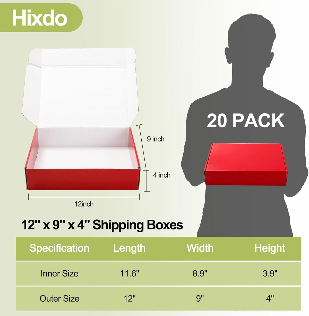 Large Shipping Boxes 20 Pack, 12x9x4 Inch Mailer Boxes, Red