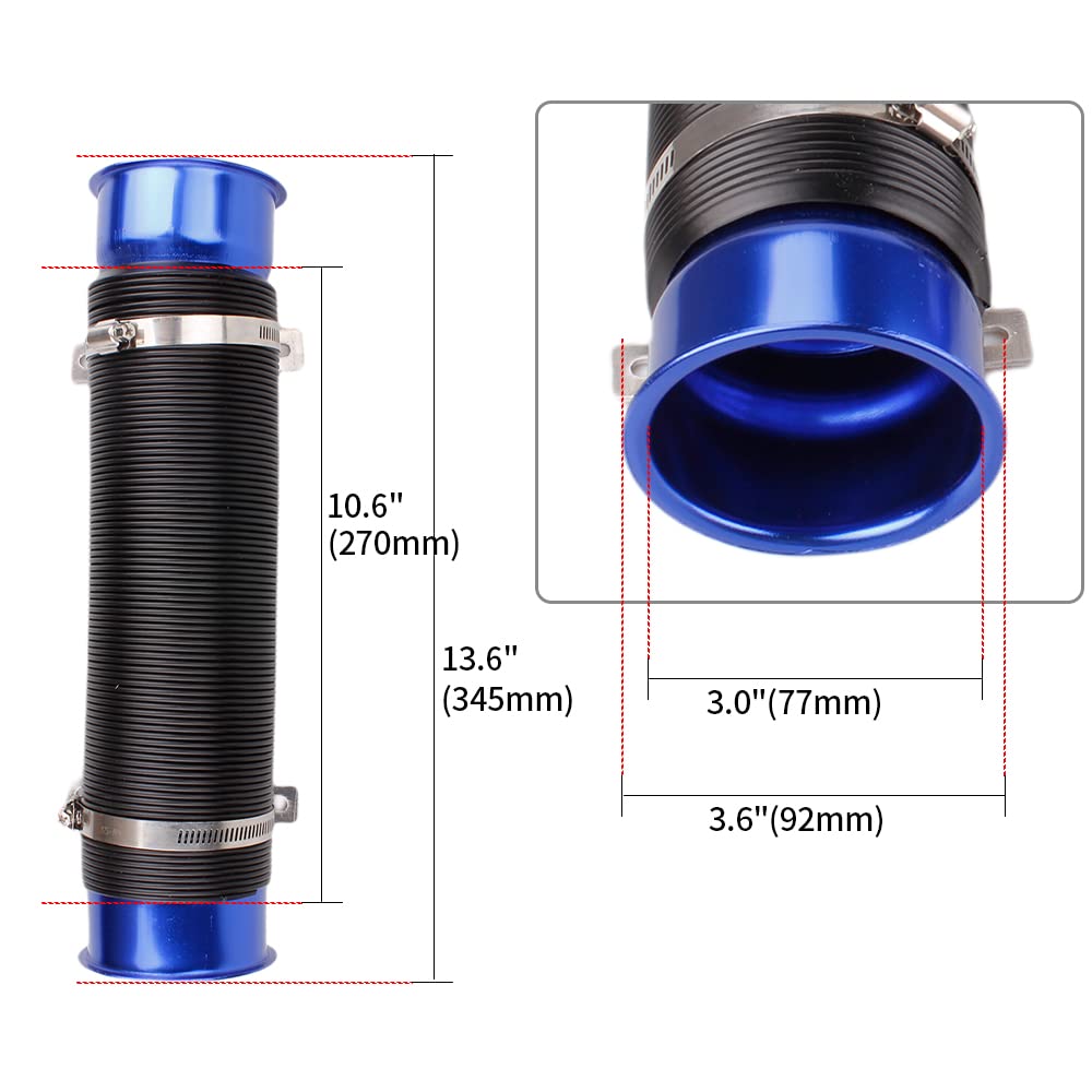 3" Turbine Intake Pipe Adjustable Cold Air Intake Pipe Tube Blue